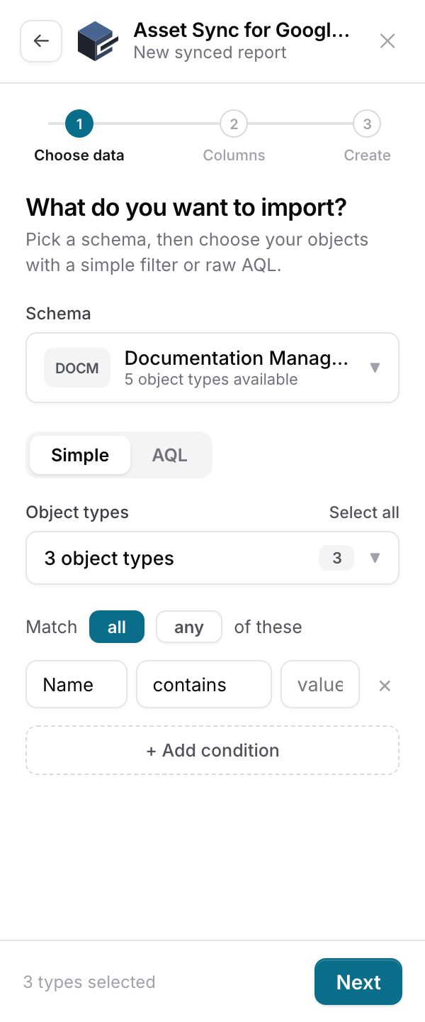 The simple filter with the match toggle and one condition row
