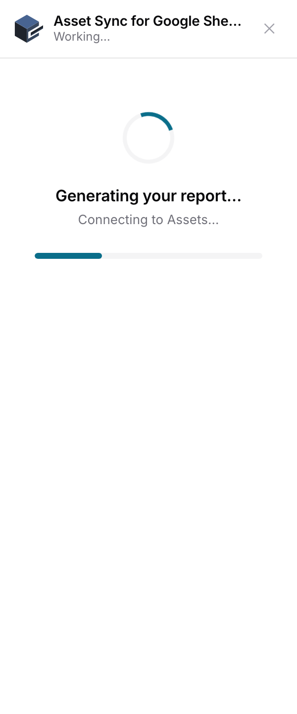 The running screen with a progress bar moving through the connecting, fetching, and writing stages