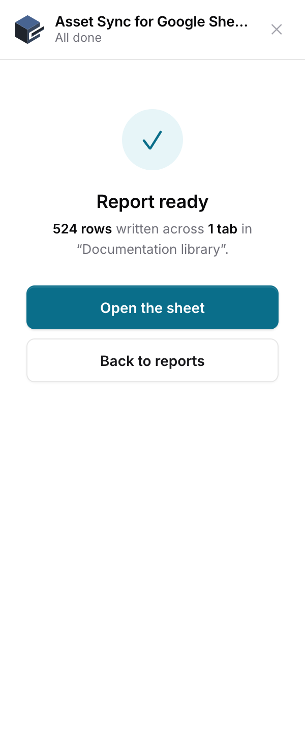 The done screen: 524 rows written across 1 tab